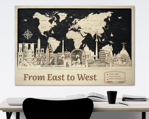 Wooden World Map Wall Art Decor Home Livingroom etsy.me/3eASSEr #woodenworldmap #wallartdecor #homelivingroom #officewalldecor