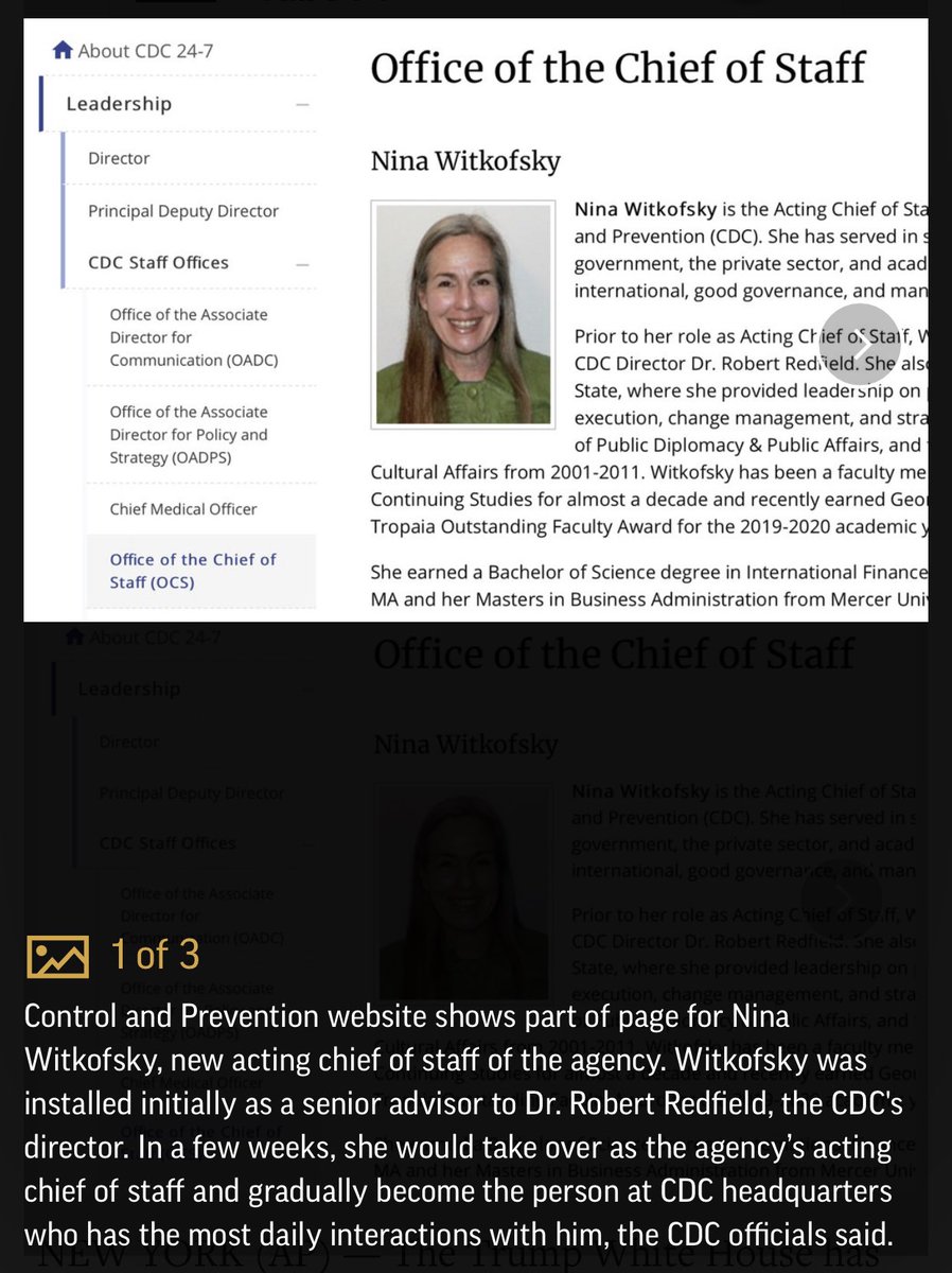 BREAKING—Trump WH had installed 2 political operatives at CDC to control  #COVID19 information, sometimes at odds with scientific evidence. The 2 appointees, w/ no public health background, tasked w/ “keeping eye” on Dr Redfield & scientists. Dystopian.   https://apnews.com/article/election-2020-virus-outbreak-pandemics-public-health-new-york-e321f4c9098b4db4dd6b1eda76a5179e