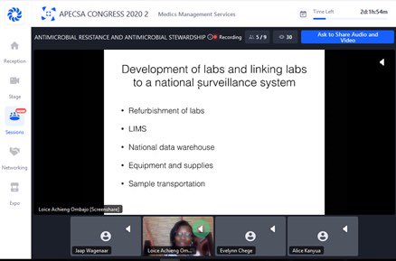 DrAhmedKalebi's tweet photo. The very last scientific presentation at #APECSA2020 in the Antimicrobial Resistance parallel session headlined by Dr Loice Achieng Ombajo discussing antimicrobial surveillance work at Fleming Fund. Session will end with a Q&amp;A followed by the Closing Ceremony @APECSA2020...2/n https://t.co/I2OUwPsjUG