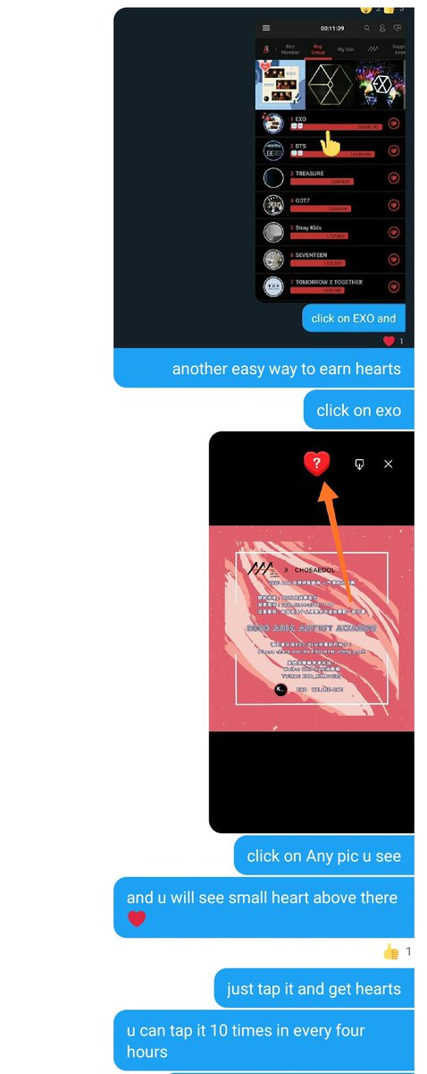 EXOPublicity's tweet photo. 37 Hearts for watching ads today! Always set your alarm! We can collect more than 4k hearts easily ! Fighting EXOL! some ways to earn hearts👇🏻👇🏻

@weareoneEXO #EXO https://t.co/7DPMruJmoz