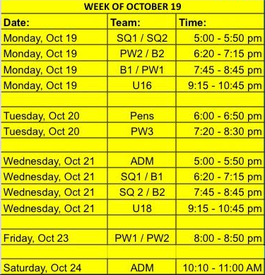 BadgersBeaver's tweet photo. Practice Schedule for the week of October 19th https://t.co/zE0IrRAtU9