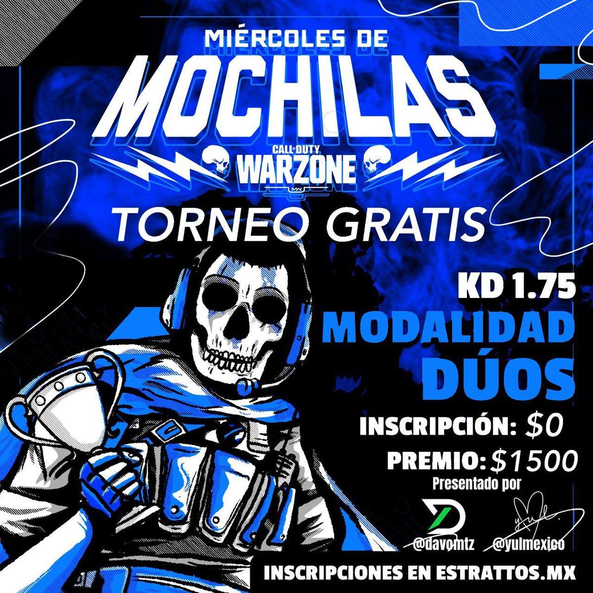 davomtz_'s tweet photo. Mi bandera

TORNEO GRATIS de warzone. Es el 28 de Octubre, SI TIENES KD igual o menor a 1.75 puedes participar!!!! 

En mi Ig o fb está la publicación con todos los pasos que deben seguir para participar. 

Los amo

#warzone #stream #FBLive #gratis #torneo https://t.co/vRnv5SllPk