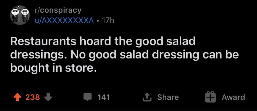 solomanamolos's tweet photo. think abt it: i would consider hidden valley, kens steakhouse, marzetti, and kraft the big 4 that you can buy in stores. they get the job done, BUT how is every restaurants ranch literally 10x better than any of these??? @texasroadhouse especially
#ranchgate #pizzagate https://t.co/EMDABjZOVw