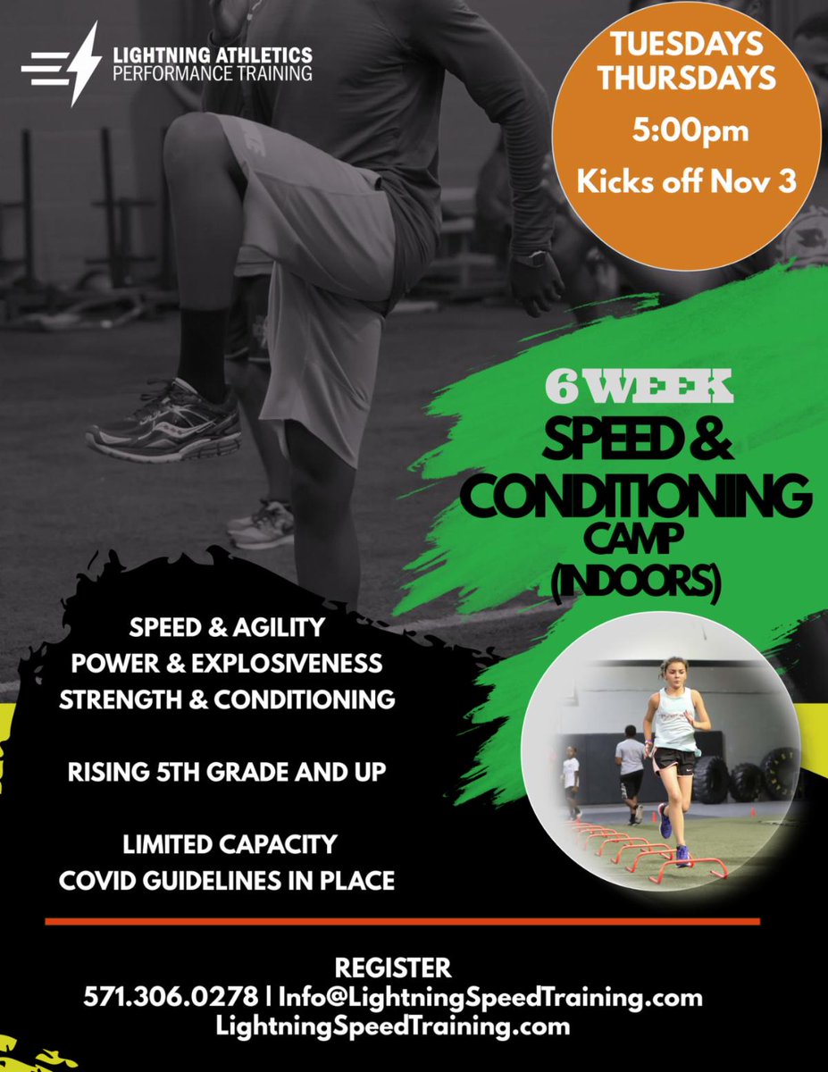 LightningInVA's tweet photo. New Indoor Speed Camp - Kicks off Nov 3 for 5th graders and up! Speed &amp; Conditioning to stay competitive and active! Limited spots available. https://t.co/nTloA2FJ7J https://t.co/yINsmQSkGh