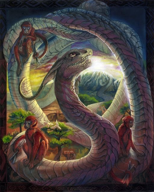 1. Aido Hwedo and its cousinsIn the Fon mythology of Dahomey it exist a giant rainbow serpent called Aido Hwedo ( sometimes Ayida or Aido Wedo) which assisted the non binary deity Mawy Lisa in creating the world.arts: julie dillon ; flame shadow (DevianArt)