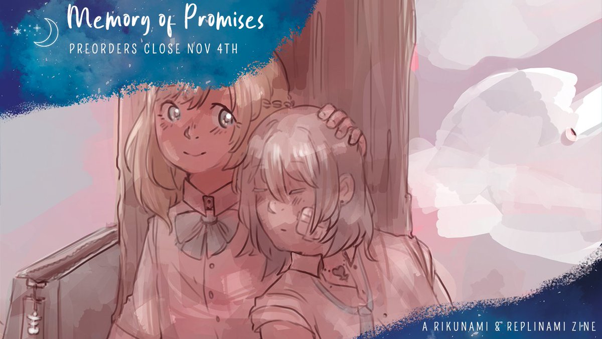 Hey hey~ here is my preview for <a href="/MoPzine/">Memory Of Promises: a RikuNami & RepliNami Zine</a> ~~
Pre-orders have opened so you can order your zine (physical or digital✨) here mopzine.bigcartel.com !!
