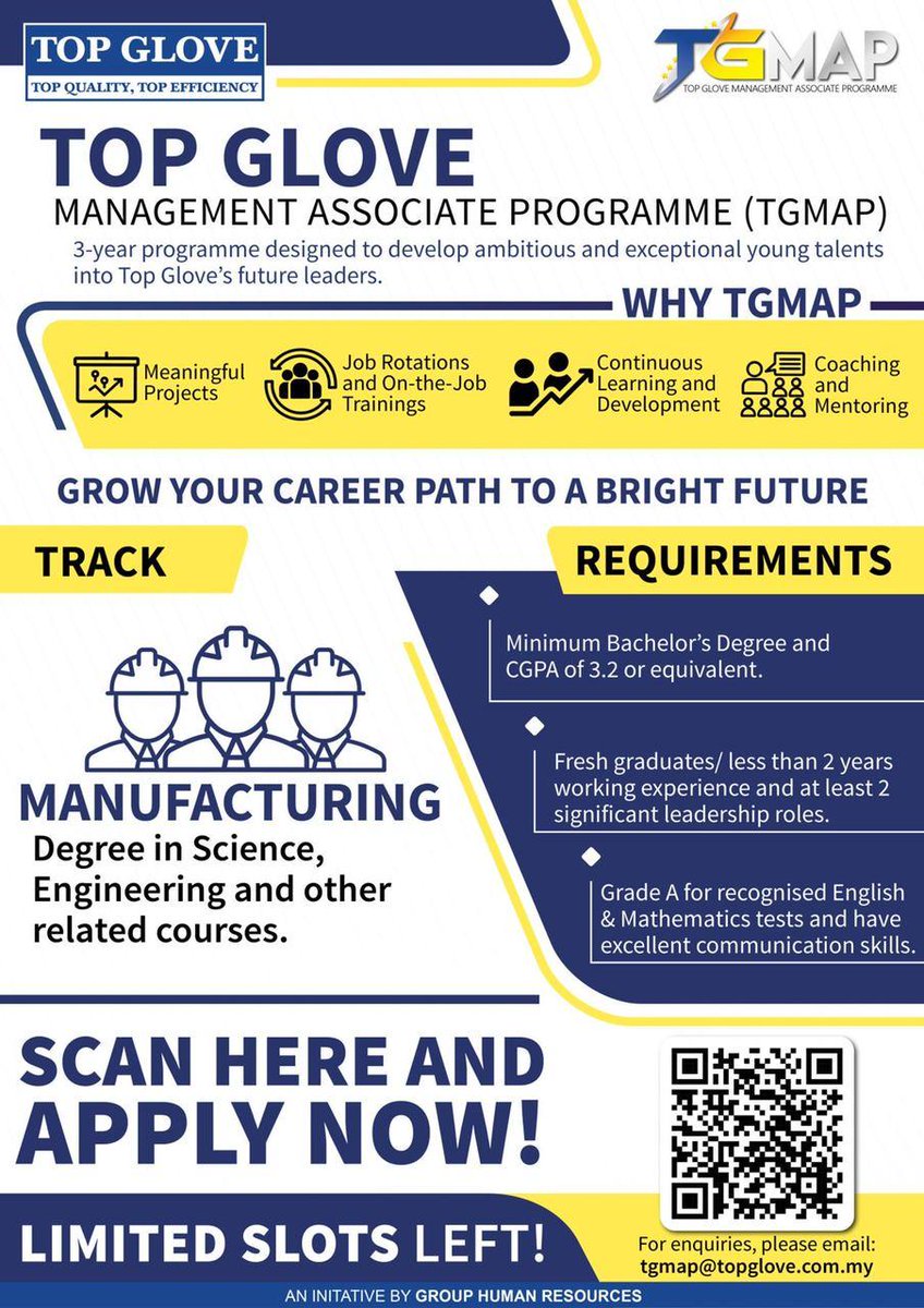 2020Resume's tweet photo. TOP GLOVE IS HIRING!
Want to fast track your career with us?
The Top Glove Management Associate Programme #TGMAP is now OPEN for applications. Limited slots only!
Apply now: https://t.co/MfOtD02otK
More career tips and job vacancies here:
https://t.co/NZgg94nt42
@TalentCorpMsia https://t.co/iY1z6NpweM