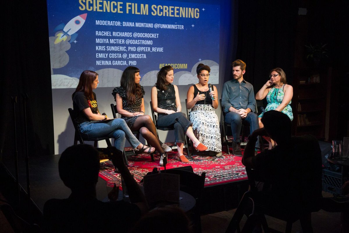 EASciCommNYC's tweet photo. For #FlashbackFriday here are some selects from our Science Film Screening event last October featuring a panel discussion with our favorite science communicators at our favorite local haunt, @caveatnyc! What a great night! #SciComm https://t.co/sTm1V8pw4T