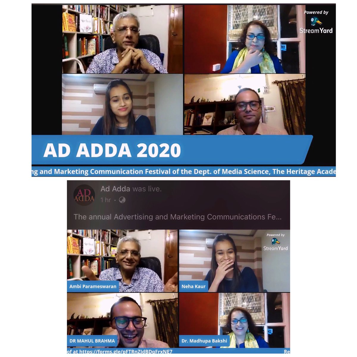 nehakaur007's tweet photo. “Silence the critique in you” is the one thing out of the many things I’ll take back from today’s session at Ad Adda 2020 by the Media Science dept. of The Heritage Academy, Kolkata. It was a pleasure hosting you sir! #adadda #adadda2020 @ambimgp @mahulbrahma https://t.co/KBJHwopP43