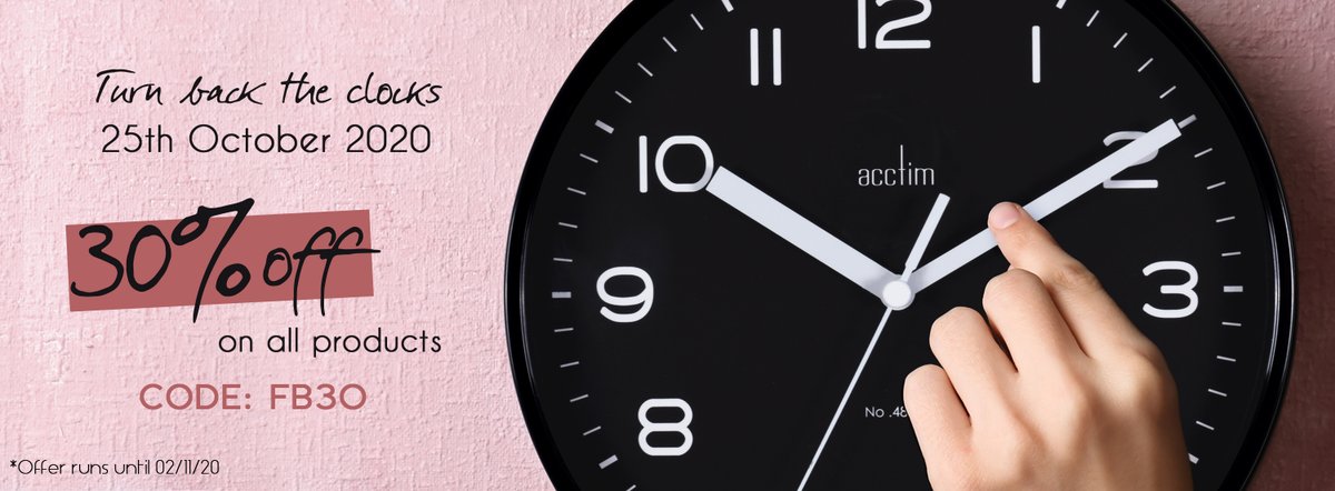 Fall Back ⏰
Remember to rewind your clocks 1 hour Sunday 25th October.
Shop all Acctim clocks with 30% discount using code FB30.

visit: acctim.com 

#fall #back #clock #offers #Acctim #clock #British #design #homedecor