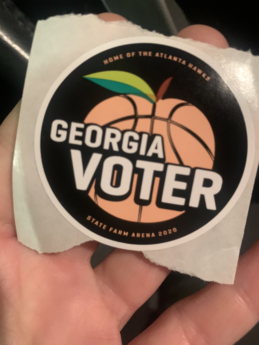 Janarchy29's tweet photo. Just voted @StateFarmArena and it was an surreal experience. Got escorted to the Delta Club to check in, surrounded by liquor bottles and fancy lighting, and no wait for a machine! Then a nice employee gave me a ride back to my car! @NBA @ATLHawks I’m so impressed ty! https://t.co/TvNsScnF2j