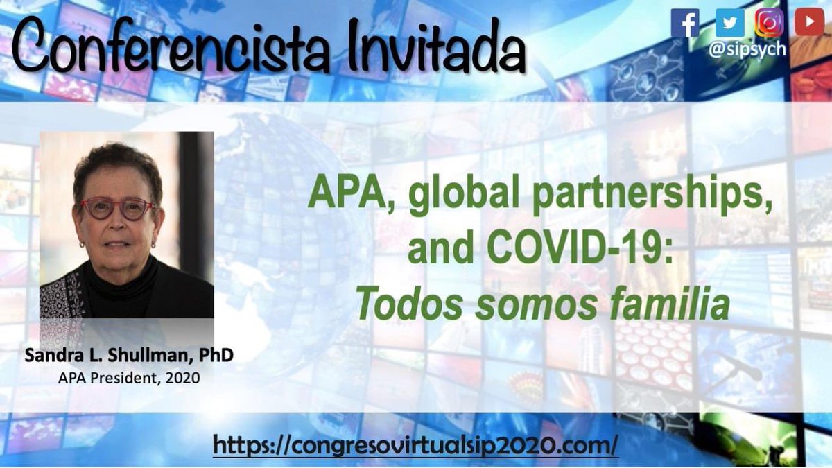 sipsych's tweet photo. Conferencistas magistrales que presentarán durante el Congreso Virtual de la SIP
Inscripción abierta hasta el lunes 19 de octubre de 2020
https://t.co/fsTw35oSf5
#SIPvirtual2020 https://t.co/i7gFtQL4gU