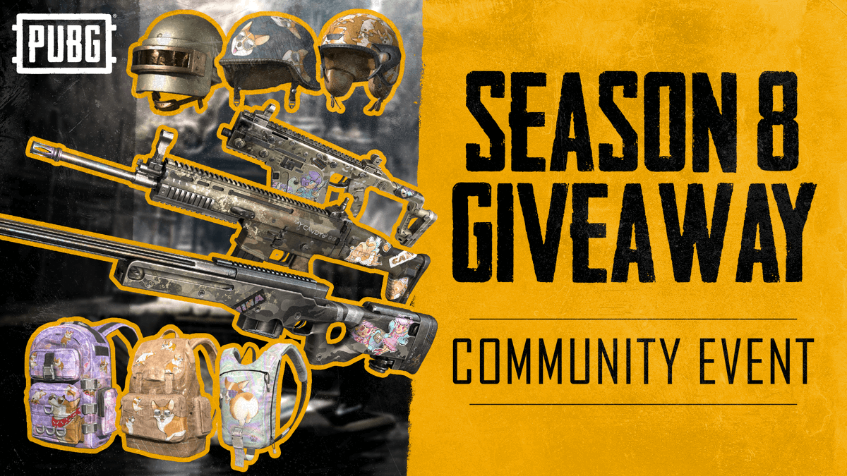 We're ending this season with a big giveaway!

Enter for a chance to win one of the following:

10x Corgi Backpack sets
10x Corgi Helmet sets
10x Starfairy Weapon sets

To enter:
➡️ Follow PUBG_EU
➡️ Like + Retweet this tweet!

Full rules: pubg.info/31doc8J