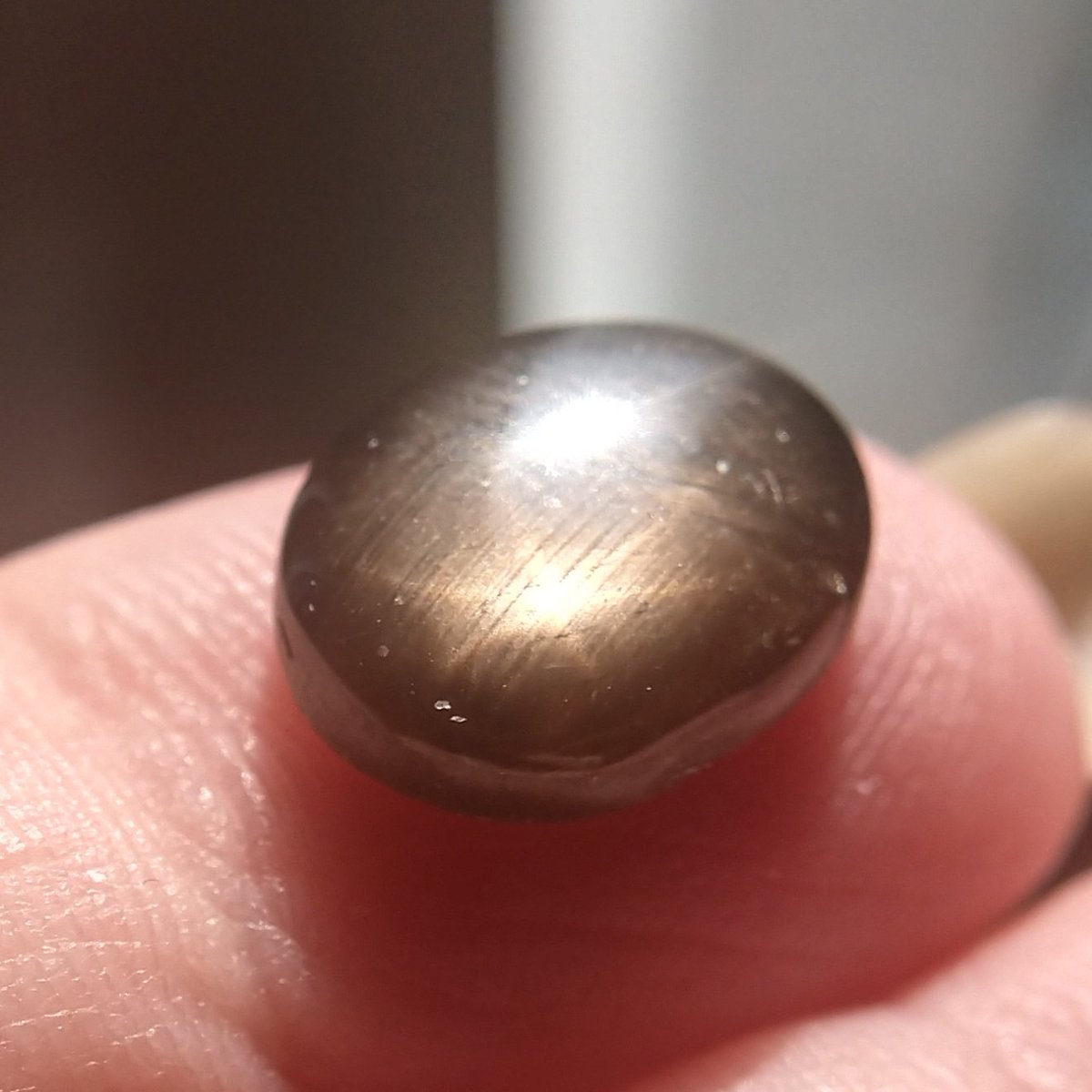 Day 16  #Rocktober  #GemstoneOne of my favorite pieces is this (likely synthetic made) cabochon black star sapphire. Inclusions in the stone causes asterism, which is a star-like reflection. It's the same effect seen in moonstone, except these are stars. 