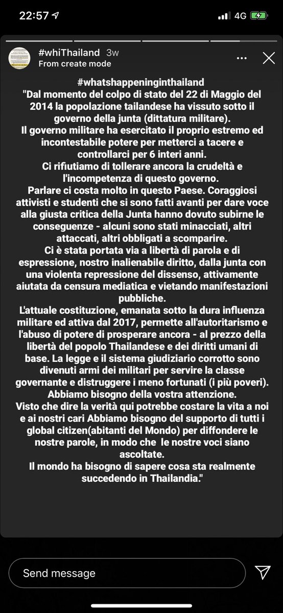 เผื่อใครมีคนรู้จักเป็นคนอิตาเลียนนะคะ เพื่อนคนอิตาเลียนเราช่วยแปลสิ่งที่เกิดขึ้นในไทยให้ แถมเพิ่มข้อมูล infographic เข้าในไฮไลท์ด้วย ㅠㅠ จะบอกว่าลงไปเถอะค่ะ ติดแท็กไปเลย มันได้ผลจริงๆ เราได้รับความสนใจจากรอบโลกเลย หลายคนอยู่ข้างเรานะ เราต้องชนะค่ะ #whatishappeninginthailand