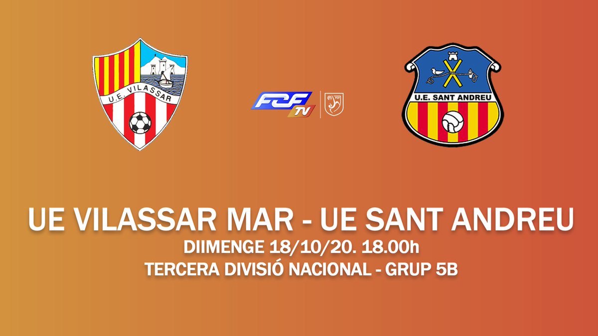 FCF_CAT's tweet photo. 📣 El partit entre la @UEVilassardeMar i la @uesantandreu, en streaming a l'#FCFTV 🎥

📆 Diumenge 18 d'octubre
⏰ 18.00h
📺 https://t.co/CBlaqmJh1N

🔗 https://t.co/4mJGJ3C2qZ…

#FCFenDirecte #futbolcat #3div5 https://t.co/zYKALElh5E