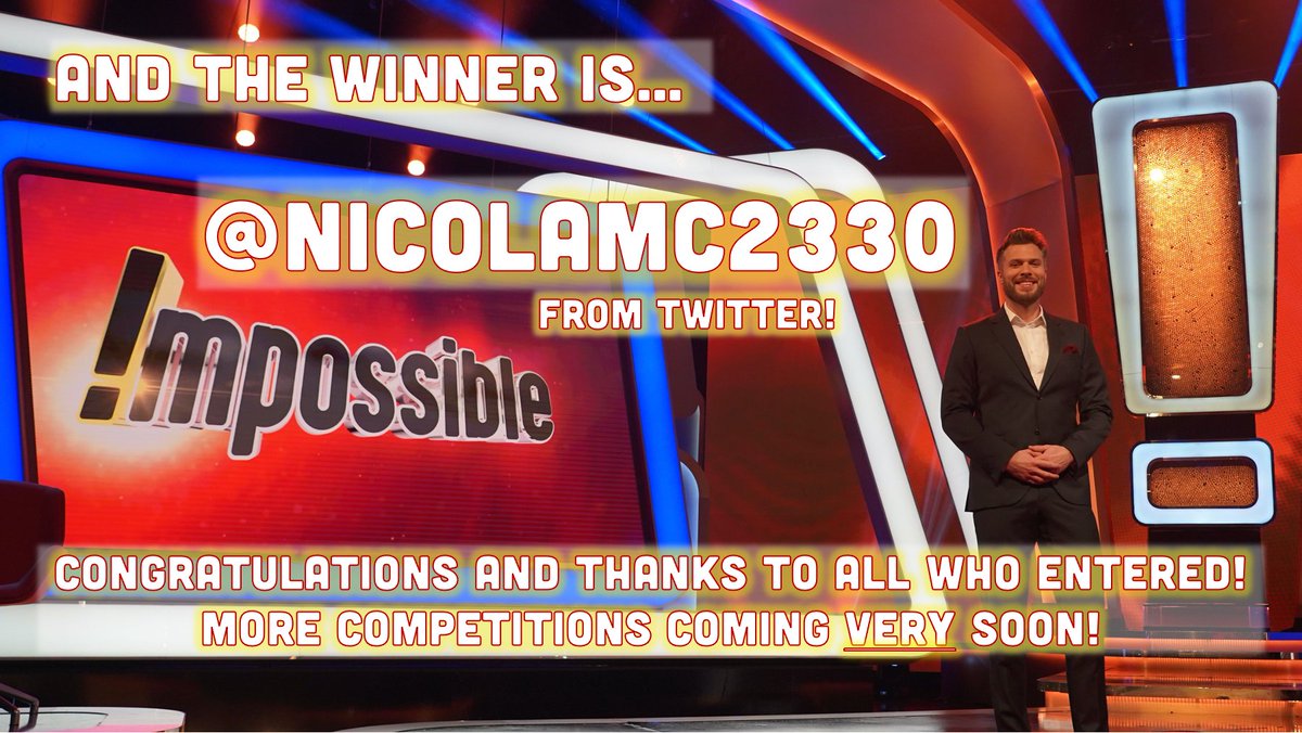 And the winner of our £50 Amazon voucher is... <a href="/NicolaMc2330/">Nicola McMillan</a>‼️CONGRATS! 🎉💸

Thanks to all of you that entered and keep a close eye on our accounts as we have more competitions coming up in the *very* near future! 

Don't forget, Impossible returns to BBC1 on Monday at 1.45pm!