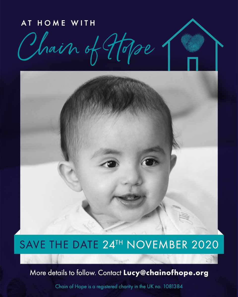 ChainofHopeUK's tweet photo. We are taking our annual fundraiser virtual. We hope you will save the date and join us on 24th November for our online fundraiser #AtHomewithChainofHope 
More details to follow. Stay tuned. #charityfundraiser #chainofhope #hapyfriday https://t.co/YugMCb5IoV
