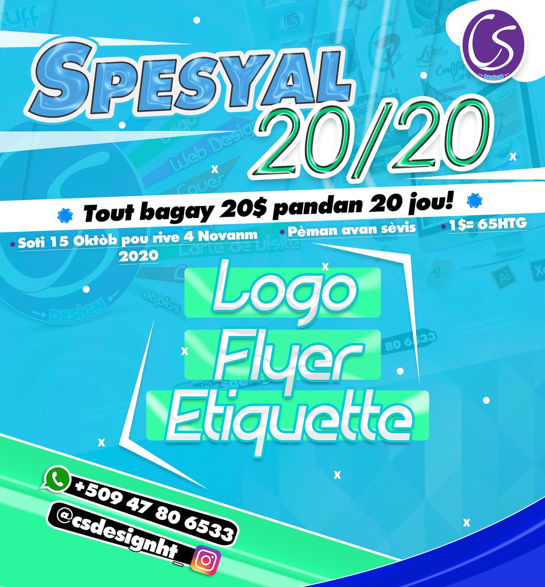 LafayeCarll's tweet photo. Fen dane an pral rive oui!🗓️ Gen tan devanw toujou pouw travay sou pwojèw, sou biznis ou siw potko fè sa!!😇
Pou edew nan sans sa, #CSdesign pote yon lòt #Spesyal20/20 pou ou😌🥳🥳
Tout bagay 20U$ pandan 20 Jou✨
Logo - Flyer - Etiquette✨
Fè zanmiw konn saaa🗣🗣🗣 https://t.co/89VTfkg398