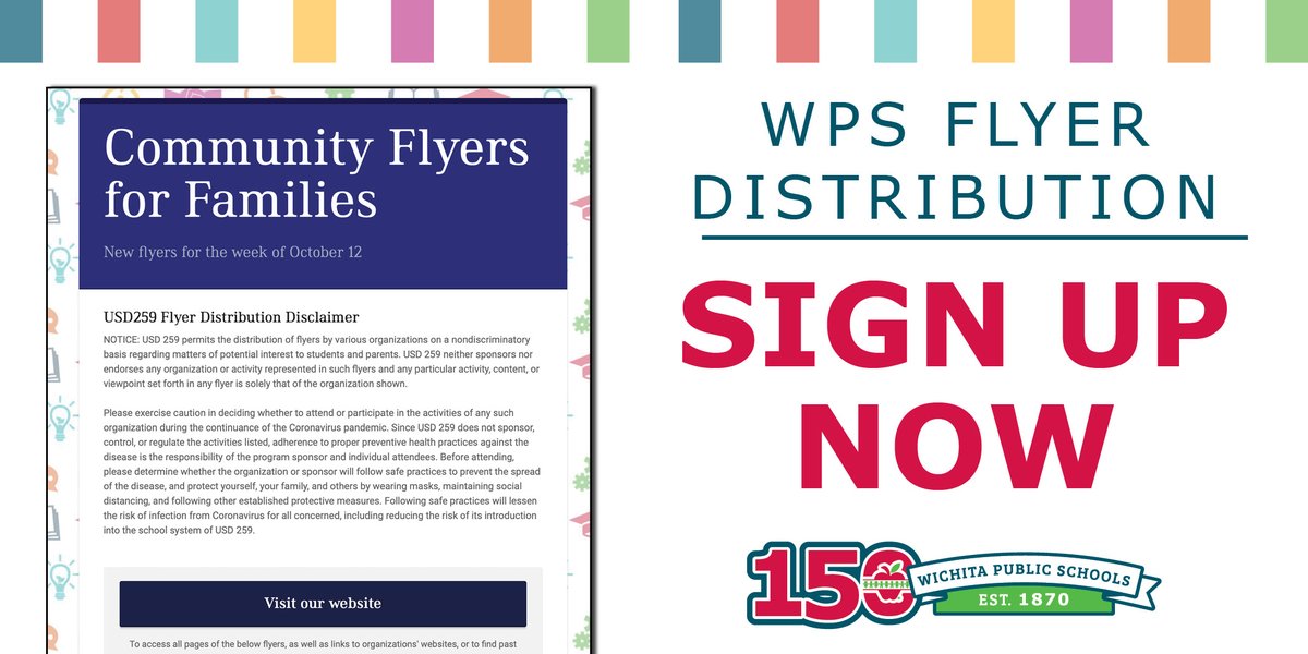 New this year, we are sharing our community flyers electronically! Families can opt-in to receive a weekly newsletter by visiting usd259.org/communityflyers and subscribing to our list. Parents can also view information provided by community partners on our website.