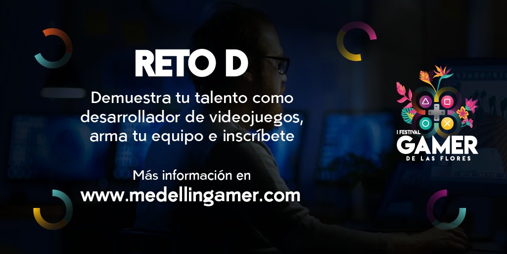 Desarrolladores: ¿Listos para hacer historia? Un evento, en un año único. El momento de nuestra comunidad Gamer ha llegado a Medellín. Es la oportunidad de mostrar nuestro talento, coraje y aprendizaje. ¡Únete al reto! Más información en medellingamer.com
