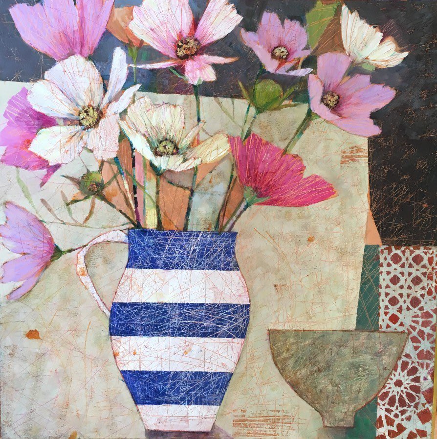 ArtGuideAlex's tweet image. Striped Jug and Cosmos #SallyAnneFitter