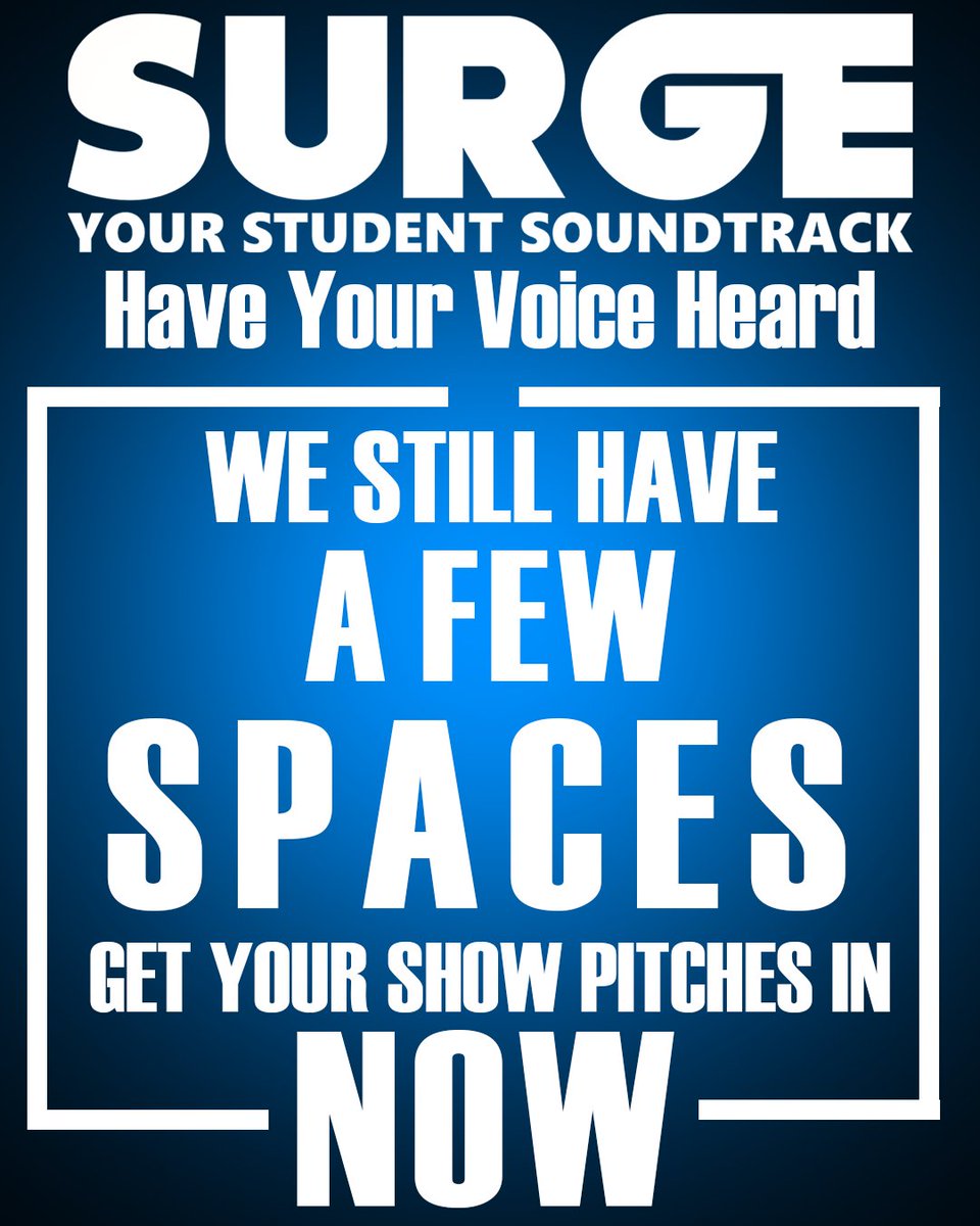 Not long until Surge shows start back up again but we still have a few slots left so get submitting your awesome show ideas! forms.gle/SYE9bhvVYnAssN…