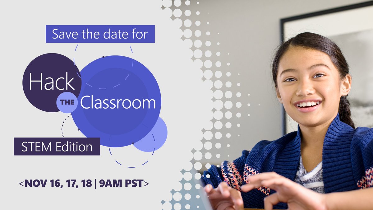 The hack is back in an all-new way! This year’s event is all about helping you prep for #HourOfCode, with tips, #TeacherPD, and inspiring guest speakers to engage your students. Join the fun November 16-18 at 9AM PST: msft.it/6016T0Q7Y #HacktheClassroom #MicrosoftEDU