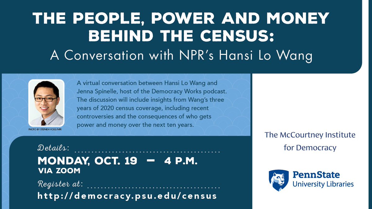 hansilowang's tweet photo. CENSUS 🤓 ALERT: You can still sign up for my free online talk on Monday about my #2020Census reporting, hosted by @psulibs and @McCourtneyInst. RSVP at https://t.co/JgdKPpeAlh (and you'll get an email later with the streaming link) https://t.co/srRX6lGUAL