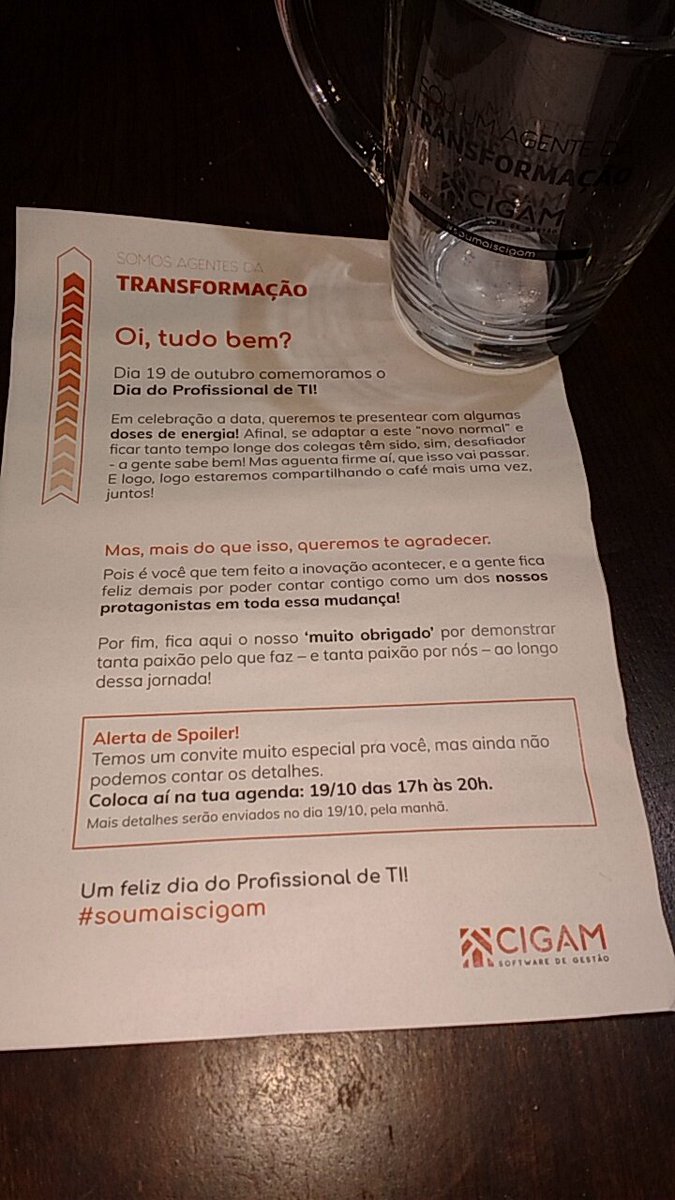 edsonwobeto's tweet photo. #soumaiscigam Semana de TI chegando, cheio dos eventos na CIGAM, para comemorar as grandes conquistas do @erpcigam https://t.co/EPzTNWABQU