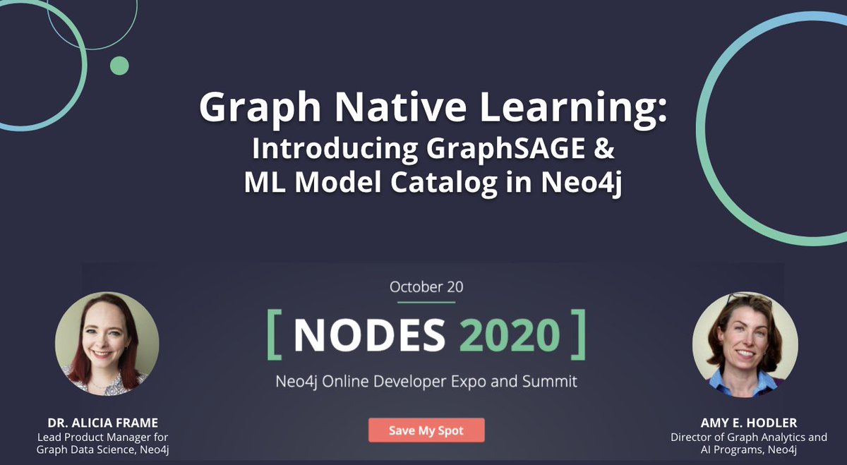 Signed up for #neo4j's #nodes2020 yet? Not only will there be a whole track on #graphdatascience, but @amyhodler and I will be presenting on some of the super cool new features coming out in GDS! Get excited for #graphembeddings!

neo4j.com/nodes-2020/