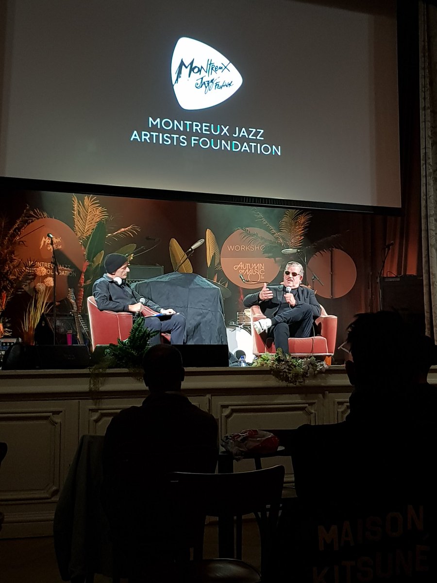 MaudFasel's tweet photo. @BorisBlankYello from Swiss electronica band @Yello_Band discusses his artistic processes and their latest album, "Point" during a workshop at #AutumnOfMusic in Montreux @mjafoundation https://t.co/Fj2XhMi7Jh