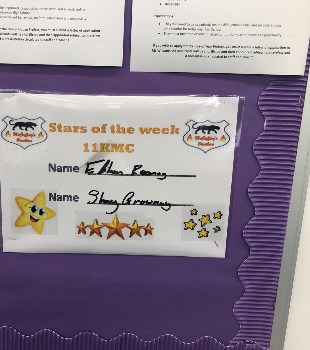 RHS_Kolbe's tweet photo. Good to see our Year 11 Stars ⭐️ 💫 🌟 of the week proudly displayed in each form room. Well done to all and keep up the hard work 😊 #bethebest #leadbyexample https://t.co/vqT4T9G2ol