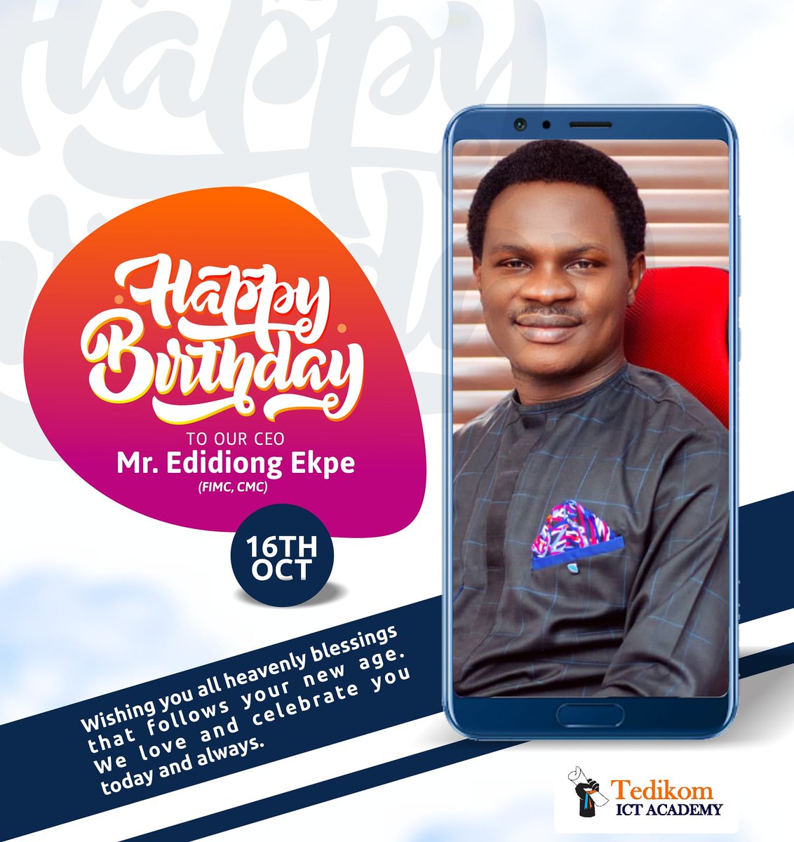 tedikom_academy's tweet photo. Boss, you've been a source of inspiration to us all. We celebrate you today as you add another year to your age.

Thank you for all you do for us at Tedikom ICT Academy. Have a wonderful year Mr. Edidiong Ekpe. https://t.co/yk9R5pVtSi
