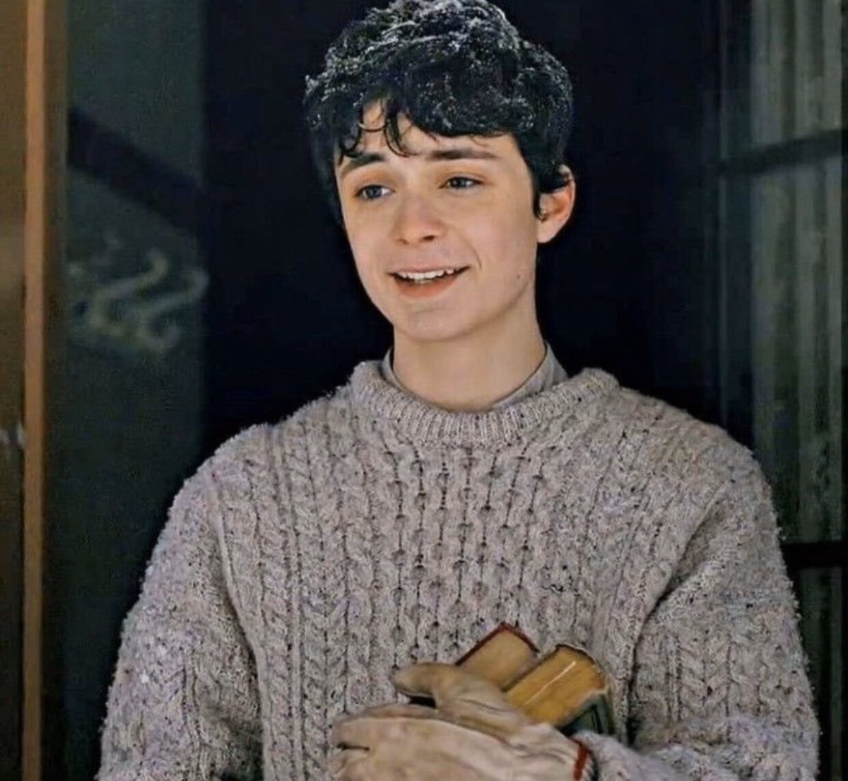 Snowy Gilbert vibes, the snow on his hair. It’s a look and the snowy puppy the two couldn’t be more adorable. #renewannewithane