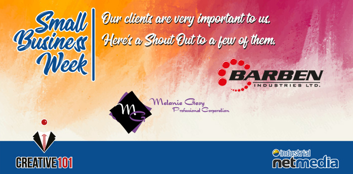 INMCA's tweet photo. Next week is Small Business Week. Industrial NetMedia/Creative101 supports local small businesses. We would like to recognize a few of our customers.
@MelGesyPC and @BarbenInd
#shoplocal #smallbusinesslove #LeducBusiness #GraphicDesignLeduc #WebsiteDesignLeduc https://t.co/1tnM9avlIg