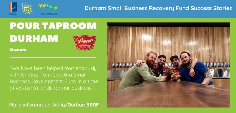 Thank you <a href="/pourtaproom/">Pour Taproom</a> #durham for trusting us in your business journey and #cheers to future success. 

Learn more about the Durham Small Business Recovery Fund here: bit.ly/DurhamSBRF