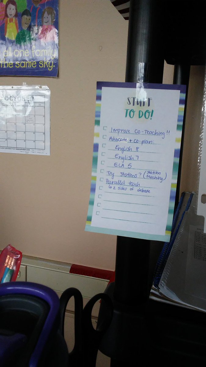ella_hotchkiss's tweet photo. Engaging with Friend (2021)'s chapter on co-teaching convicted me to advocate for my skills as an ENL co-teacher. Even with crazy hybrid learning I want to make an effort to collaborate & actually share teaching. Hence, a visual to-do list reminder. :) #goals #hctep @4ruralvoices https://t.co/ipqQIweBVm