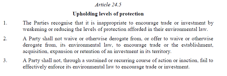 The EU-Canada agreement is not based on "friendship and free-trade" but is absolutely full of conditionality. I've clipped a random bit of text, but frankly there are dozens of similar examples.