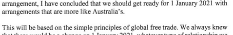 "Arrangements that are more like Australia's" - Australia has multiple agreements with the EU and is negotiating an FTA."simple principles of global free trade" - what are those precisely?