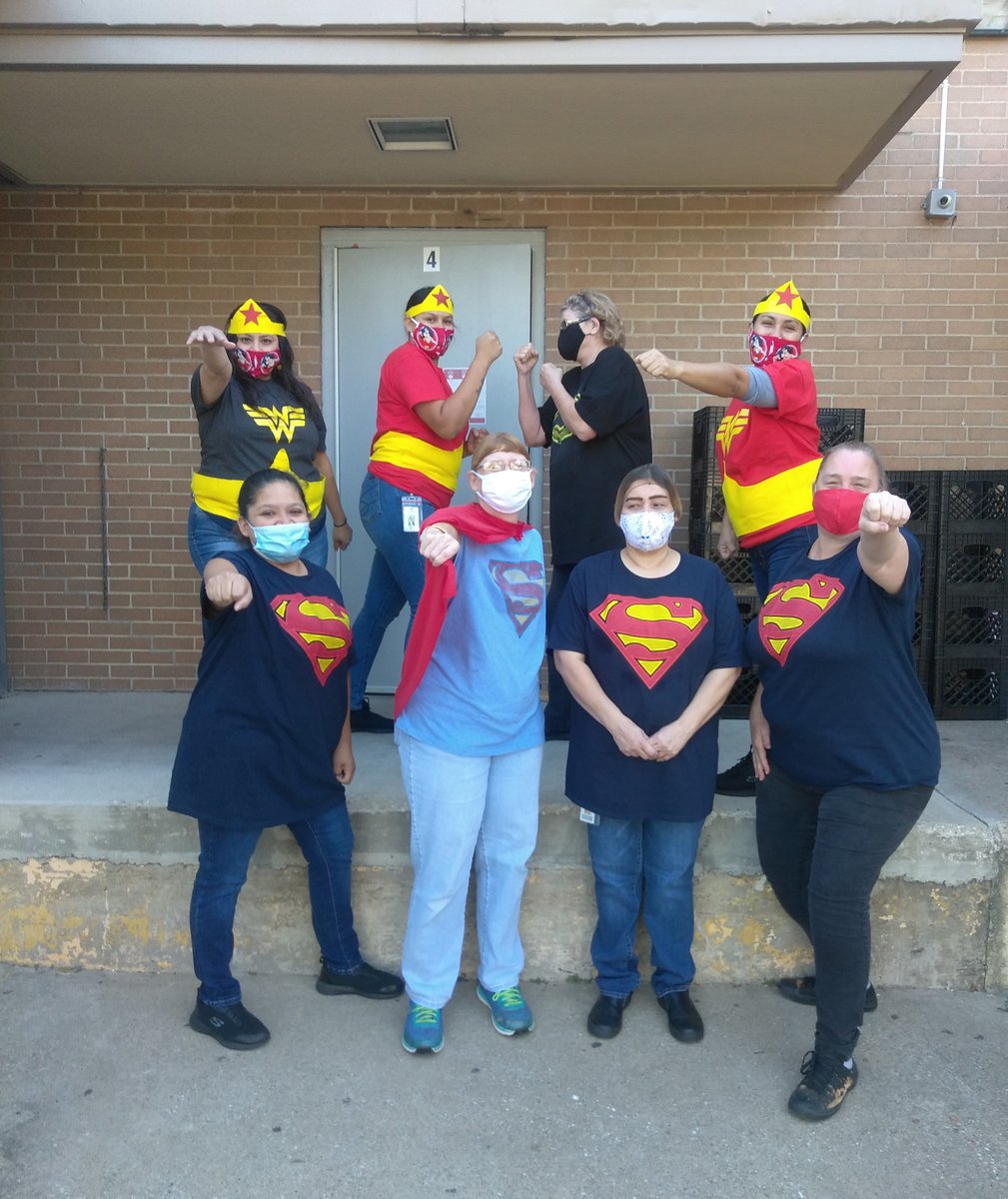 gisdnutrition's tweet photo. The GISD Student Nutrition staff have proven that they are true super heroes this year for NSLW! School Lunch gives superhero strength to our students and our amazing staff loves to make that happen! #NSLW2020 @Jackson_Vikings @SHMS_Colts @Sewell_Seahawks @Shugart_Sheriff https://t.co/TL0BUvkrZz