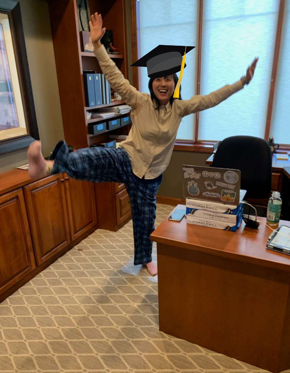 yixue_zhao's tweet photo. I'm Dr. Zhao now!!! So many people I want to thank and it simply can't fit in one tweet. I guess it's time to work on the acknowledgement in my dissertation! (And yes, I know I'm wearing pajamas but I have a PhD!!! 🥳💃🍾) https://t.co/TGa67NNFrN