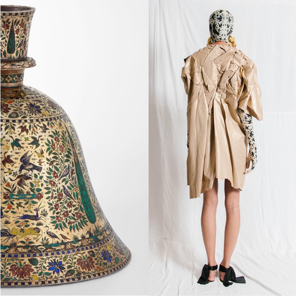 alla_studios's tweet photo. New work on display at David Samling until 18th of October. 

A Tale project inspired by the richly adorned water pipe from the late 18th century Mughal Empire in the Islamic collection. 

Book Dress, Continuous Glove, Tangled Sandals &amp; Lump Earrings 

#experimentaldesign https://t.co/h8R8sy9BTl