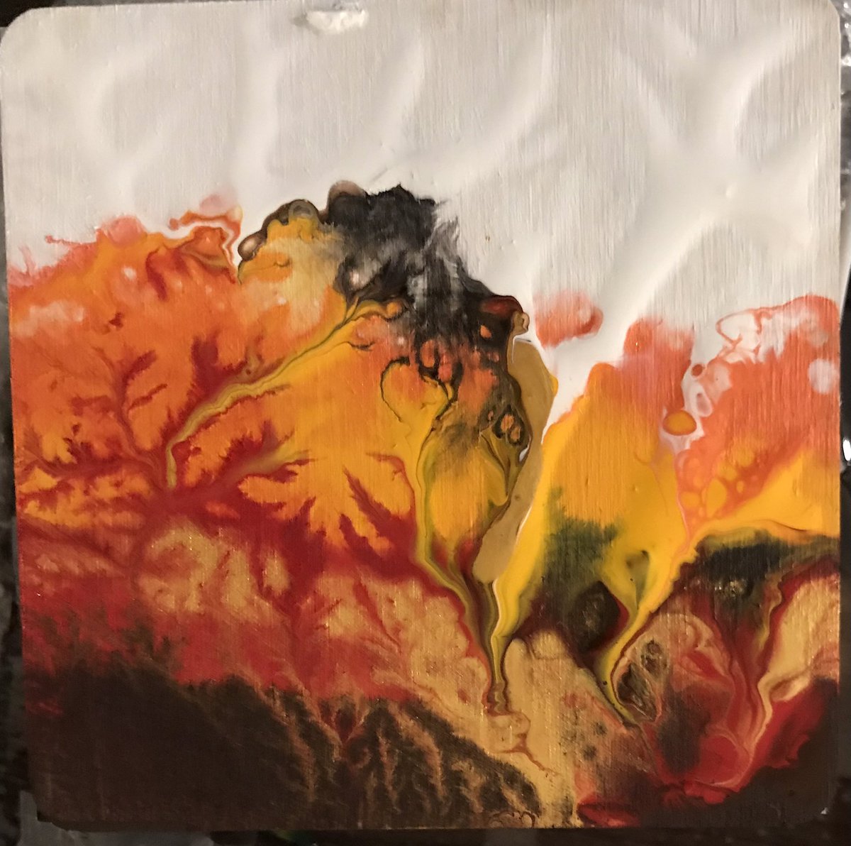 taruche's tweet photo. There is something so primal about these colours. & something so Indian. #WorkinProgress #pourpainting #coasters #acrylicpouring #acrylics #arteza #ArtistOnTwitter #colourontwitter #colouringtwitter https://t.co/QfwZLk4diu