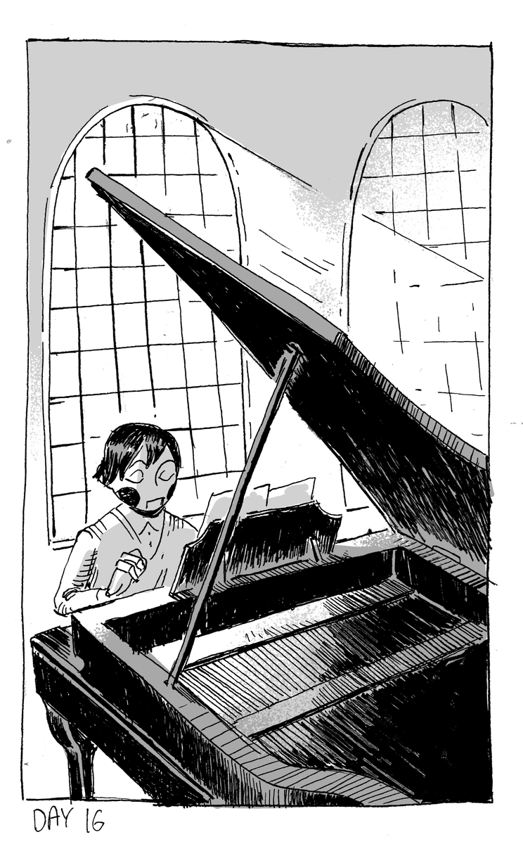 #drawtober Day 16

The cantankerous Lord has very few things that bring him happiness other than his piano. A true prodigy, his compositions are strange and melancholy. 
But who will ever hear this music outside of the Good Home's walls? 