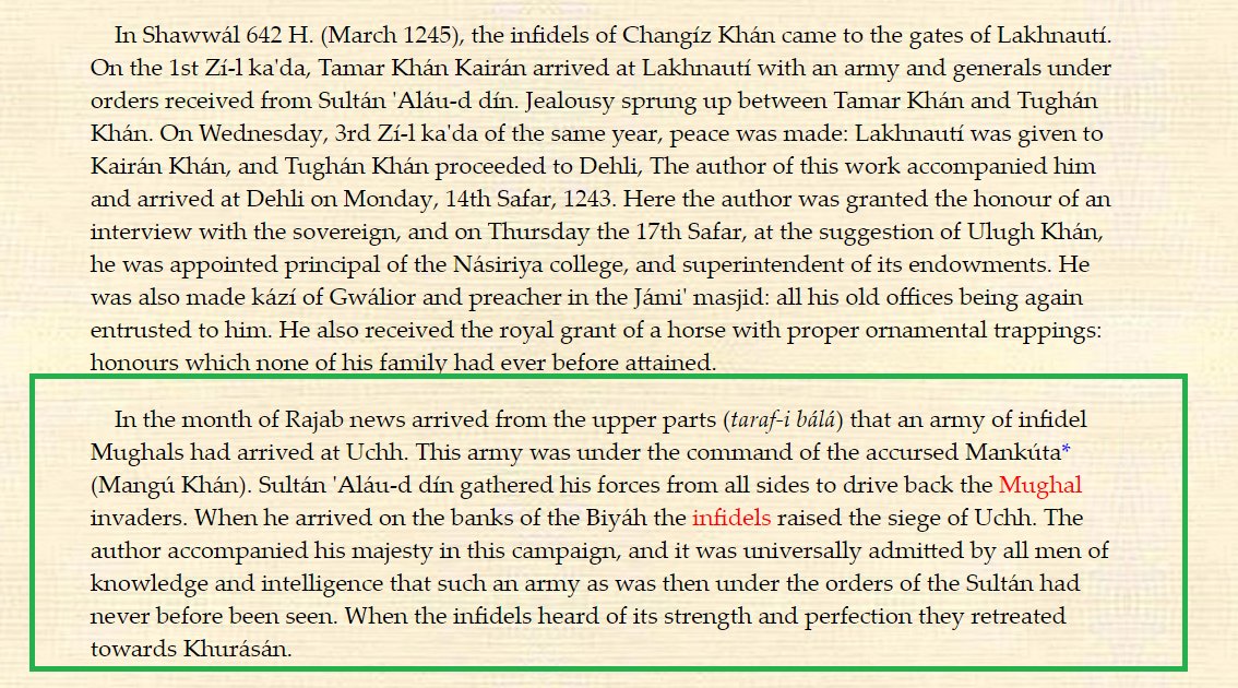 Likewise, the Mongol armies of Genghis Khan's grandson Mongke Khan who invaded India in 1245 were known in Persian literature as "Mughal infidels"