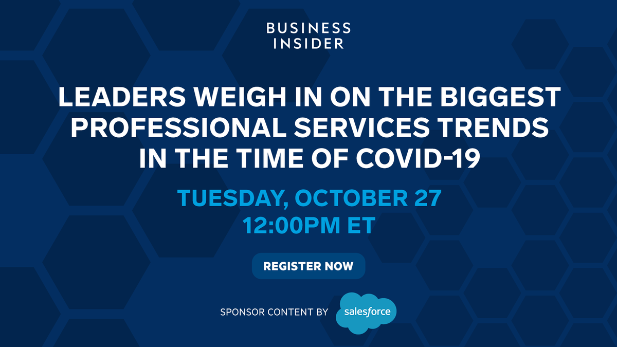BusinessInsider's tweet photo. Join @salescloud on Tuesday, October 27 at 12:00 pm ET for a live virtual event about the biggest trends in #professionalservices. Register here: https://t.co/QHDSv6lSum #ad https://t.co/k0Qqtnw7xm