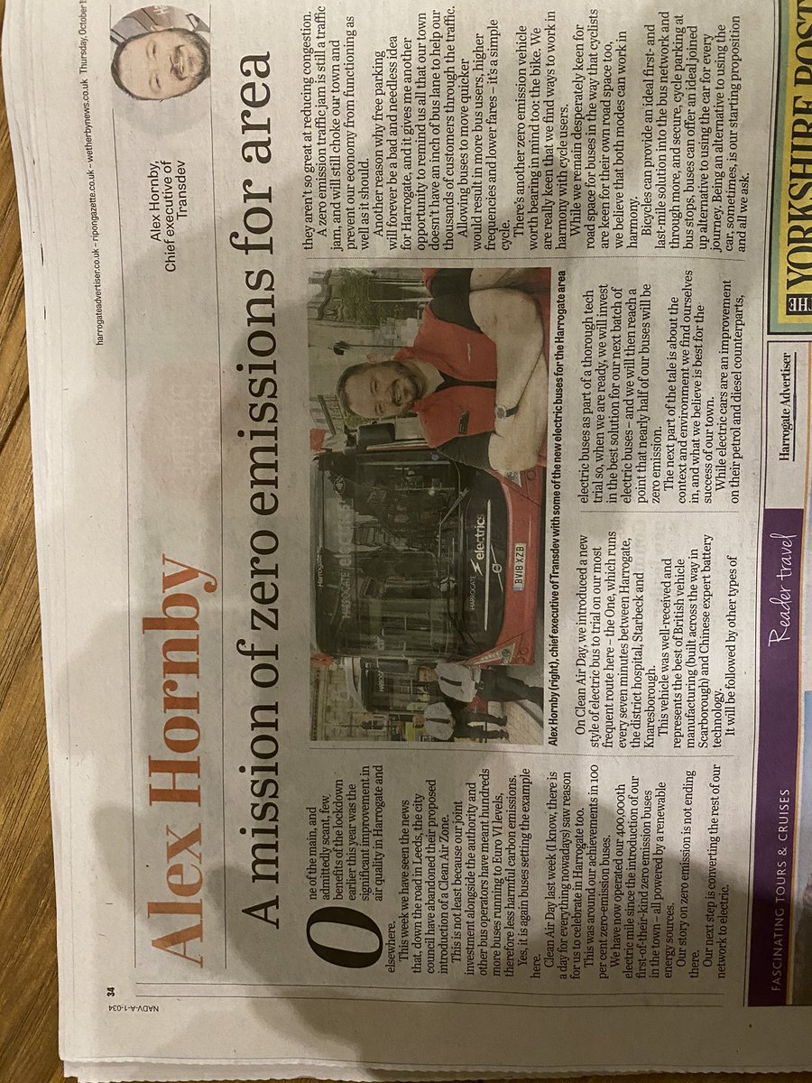 Article in @HgateAdvertiser from @alextransdev about the steps Transdev are making to become a zero carbon form of transport for Harrogate. Acknowledges the importance of the bicycle for last mile travel. Now cyclists just need road space and safe, secure parking at bus stops