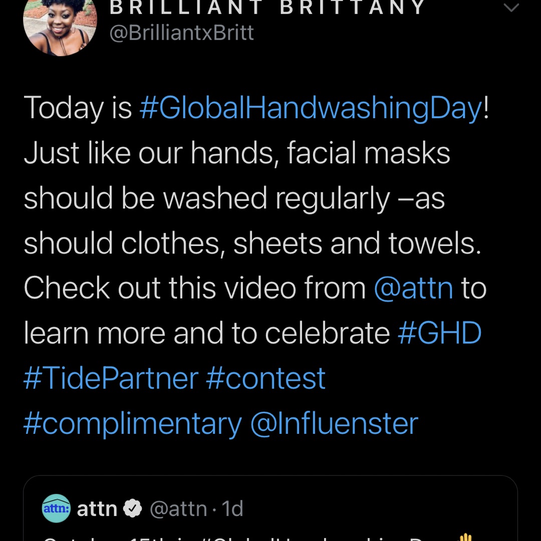 Today is #GlobalHandwashingDay! Just like our hands, facial masks should be washed regularly –as should clothes, sheets and towels. Check out this video from <a href="/attn/">attn</a> to learn more and to celebrate #GHD #TidePartner #contest #complimentary <a href="/Influenster/">Influenster</a>