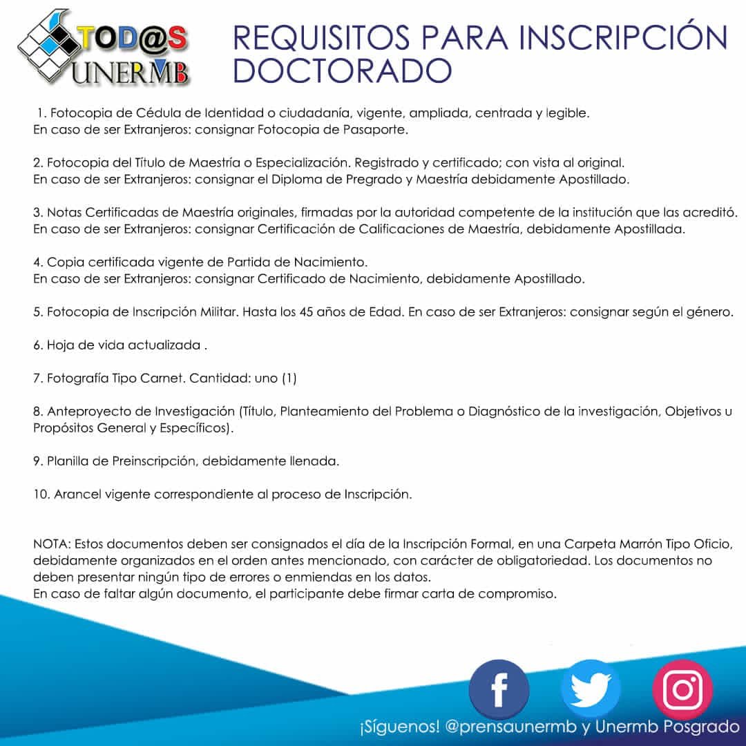 prensaunermb's tweet photo. El Programa Posgrado @unermbposgrado informa el proceso de inscripción para estudiantes nuevo Ingreso II período académico 2020 y los requisitos para la inscripción.
Mayor información en su página de Facebook Unermb Posgrado ☝️
#unermb #maestrias #especialización #doctorado https://t.co/CmJoRsGTXA